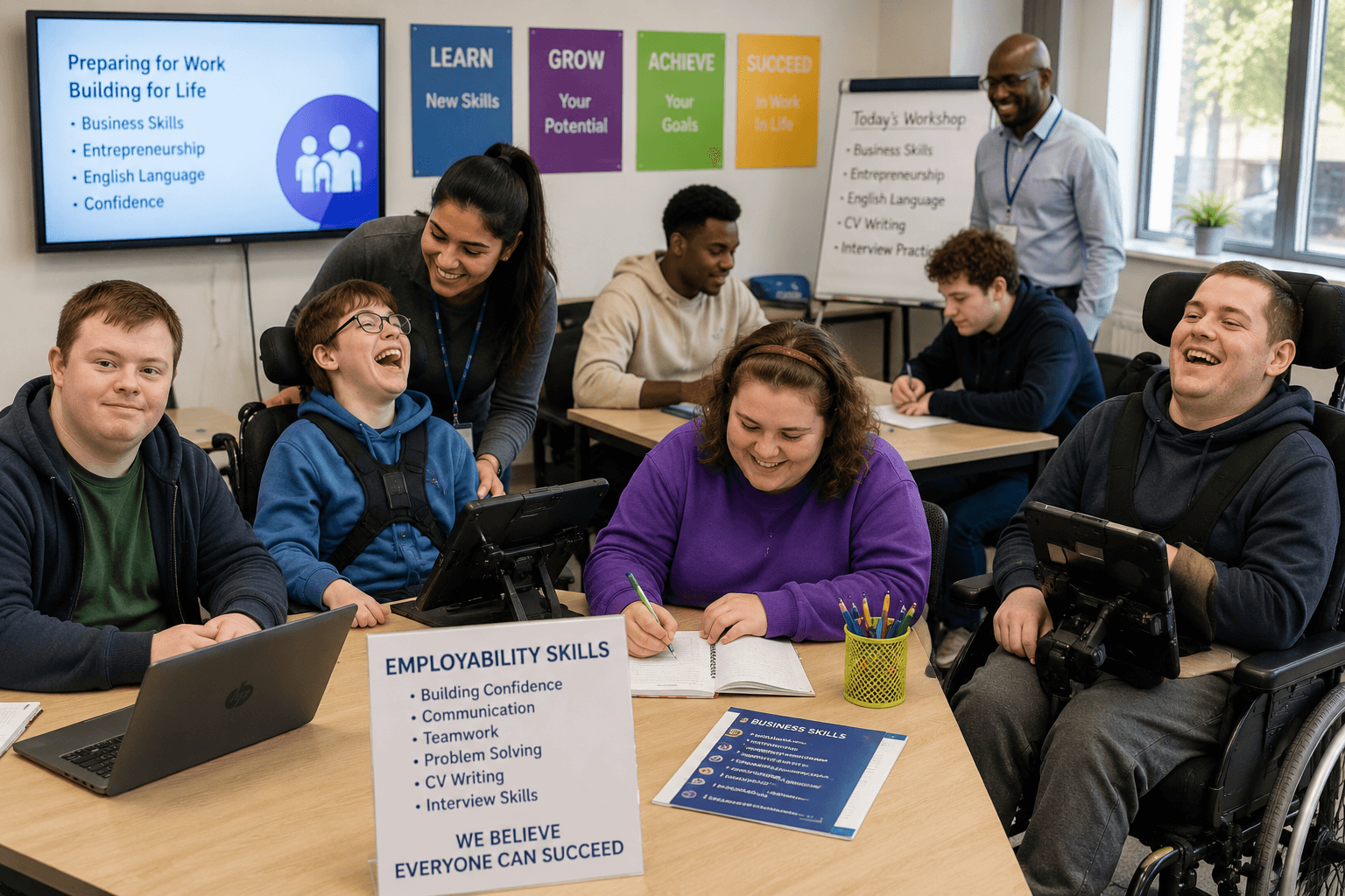 Young adults in a SEN employability session at NurturingCare
